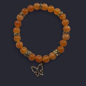 Tangerine Spark Butterfly Charm Bracelet – Gold Accents